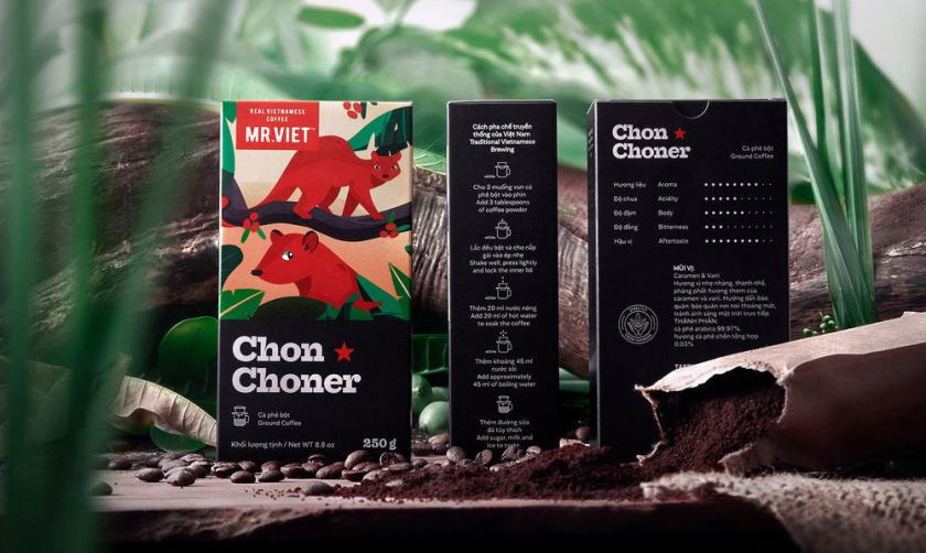 越南Chon Choner咖啡包裝設(shè)計，具有俏皮的動物插圖設(shè)計