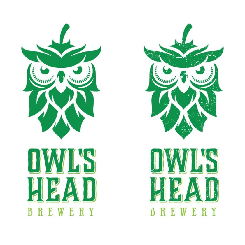 藝術(shù)單色徽標(biāo)logo設(shè)計-Owls Head Brewery 貓頭鷹啤酒花標(biāo)志設(shè)計