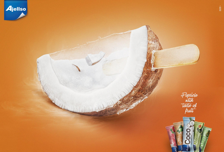 Ajellso水果雪糕冰激凌冰棍系列創(chuàng)意平面廣告設(shè)計-椰子-上海廣告設(shè)計公司