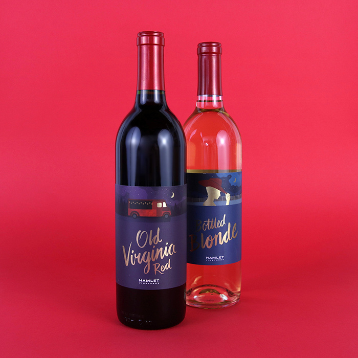 哈姆雷特葡萄酒品牌包裝設(shè)計，葡萄園自定義風(fēng)景插畫與手工刻字的結(jié)合