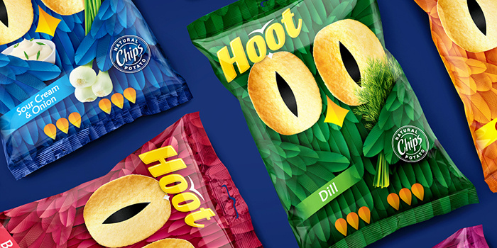 Hoot薯片貓頭鷹形象包裝設(shè)計，一雙貓頭鷹的大眼睛極具趣味性和情感性
