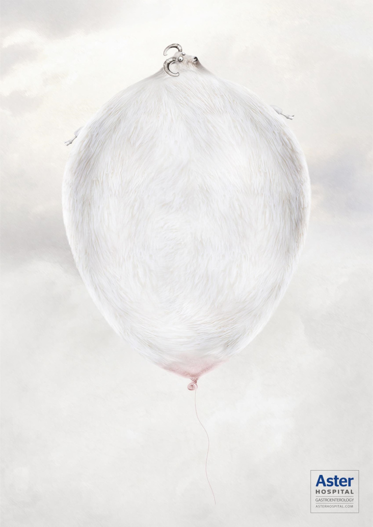 阿斯特醫(yī)院預(yù)防胃癌癌癥平面創(chuàng)意廣告策劃設(shè)計(jì)“膨脹的動(dòng)物”-臃腫的山羊