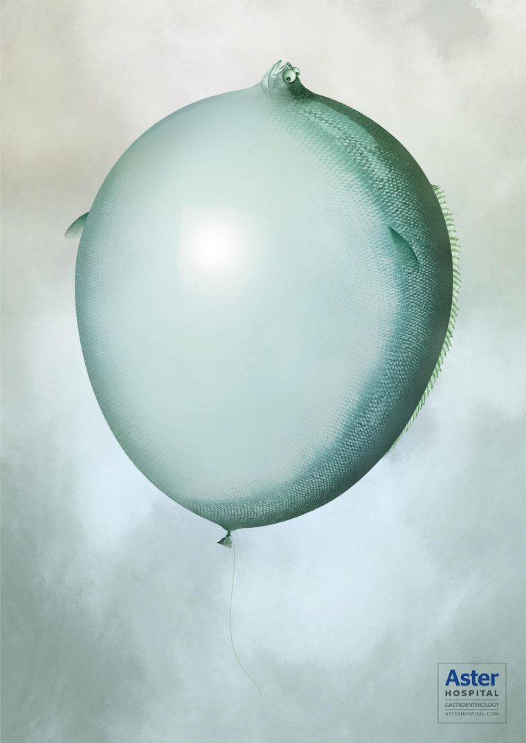 阿斯特醫(yī)院預(yù)防胃癌癌癥平面創(chuàng)意廣告策劃設(shè)計(jì)“膨脹的動(dòng)物”-膨脹的魚