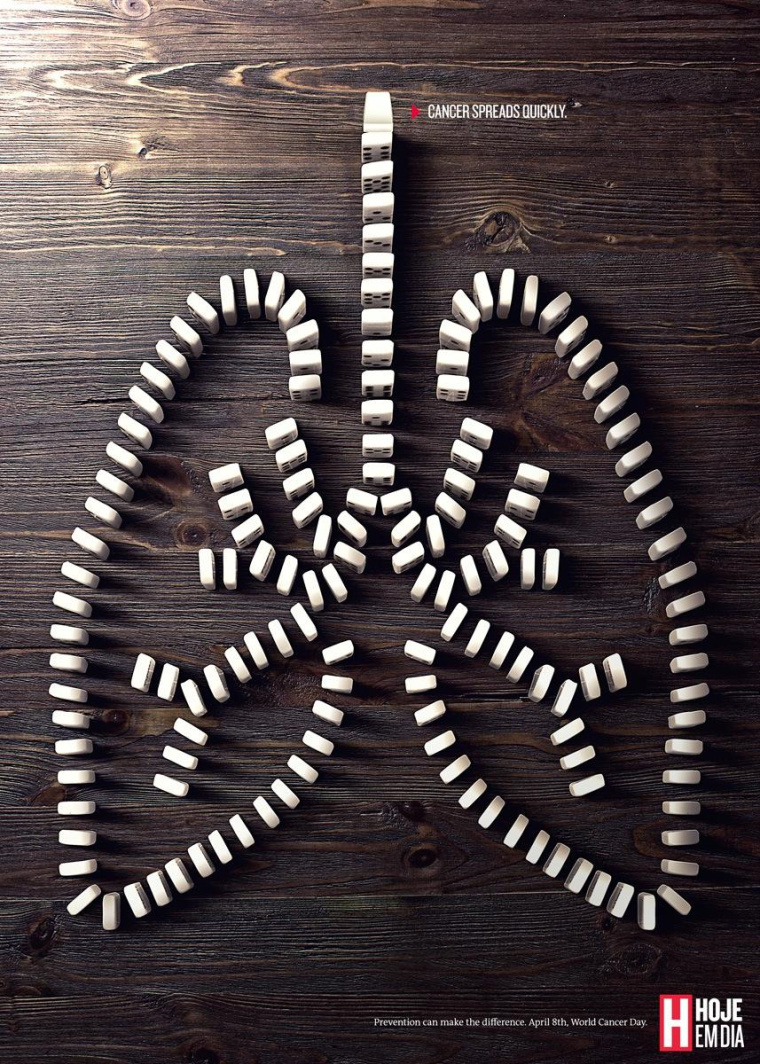Hoje em Dia預(yù)防癌癥創(chuàng)意廣告：癌細(xì)胞蔓延如同多米諾骨牌-上海尚略廣告策劃公司