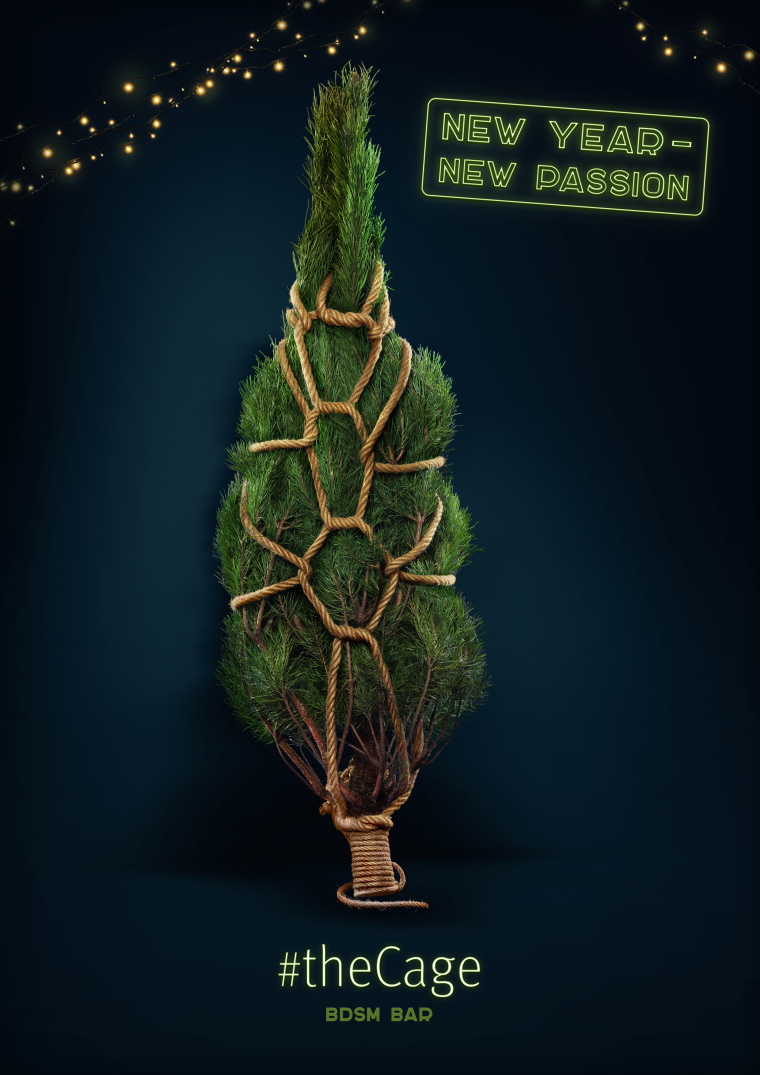 “新年，新激情” the Cage酒吧平面創(chuàng)意廣告海報策劃設計-圣誕樹