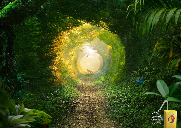 Postobón飲料平面創(chuàng)意廣告環(huán)保-森林篇：請(qǐng)使用可堆肥吸管