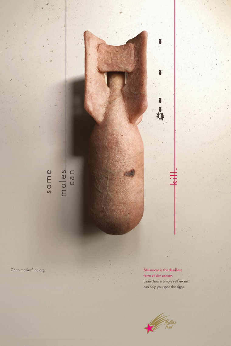 molliesfund預(yù)防黑色素瘤皮膚癌體檢平面創(chuàng)意廣告設(shè)計(jì)-航空炸彈