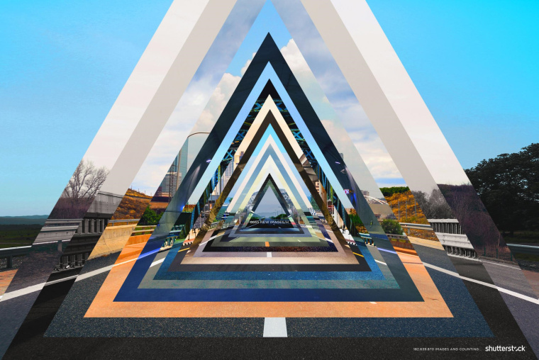 Shutterstock 圖片網(wǎng)站平面創(chuàng)意廣告設(shè)計(jì)，運(yùn)用幾何圖形設(shè)計(jì)的平面廣告-三角形