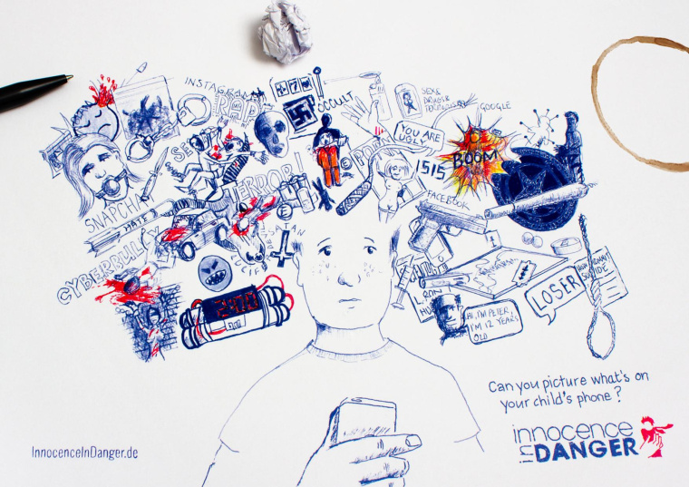 你能想象孩子手機(jī)上有什么嗎？ 保護(hù)兒童涂鴉繪畫公益廣告設(shè)計(jì)-純真的危險(xiǎn)