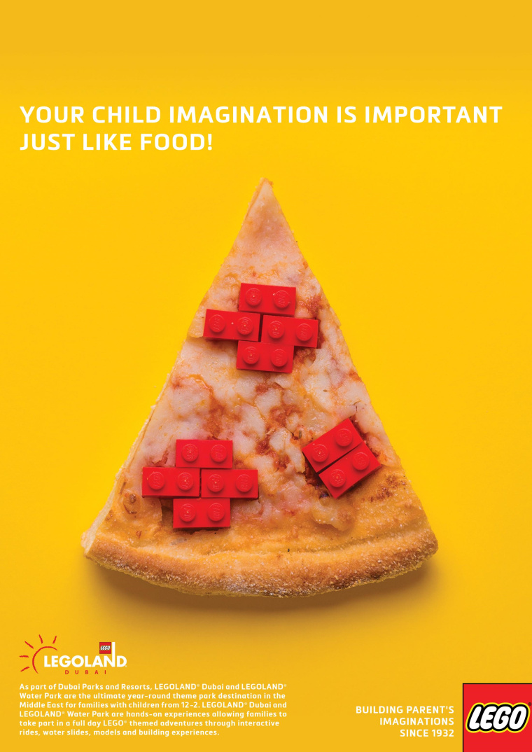 樂高玩具平面創(chuàng)意廣告設(shè)計“你孩子的想象力就像食物一樣重要”-披薩