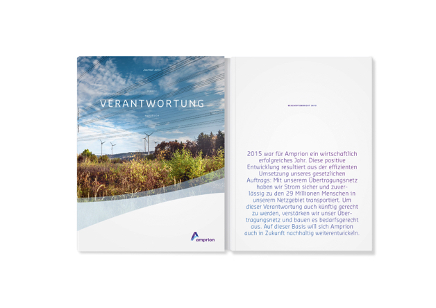 歐洲領(lǐng)先輸電運營商Amprion年度宣傳畫冊設(shè)計，藍粉漸變色營造平靜的印象