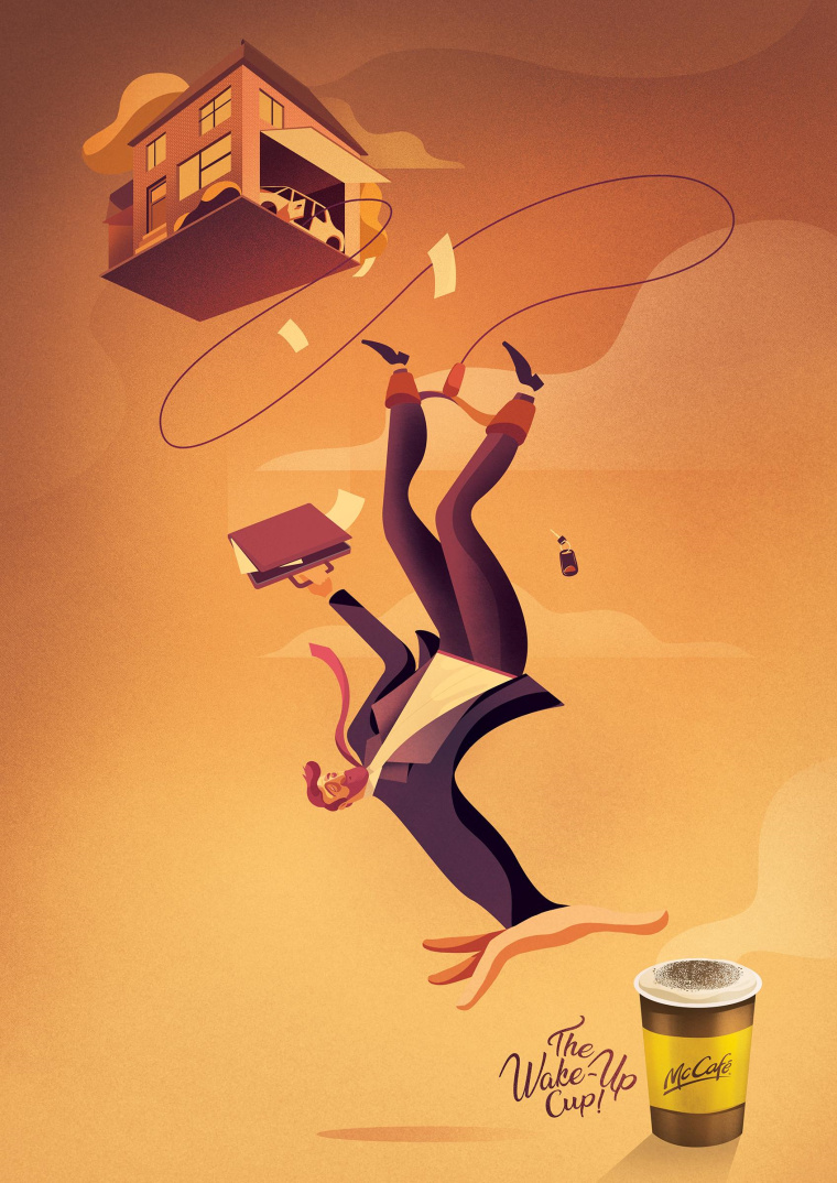 麥當勞McCafé平面創(chuàng)意廣告設計“喚醒杯！McCafé”