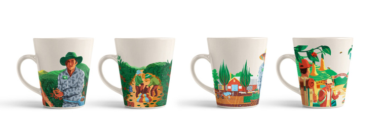 Cau Dat農(nóng)場插畫式包裝設(shè)計，采用環(huán)繞設(shè)計將全景感受融入其中