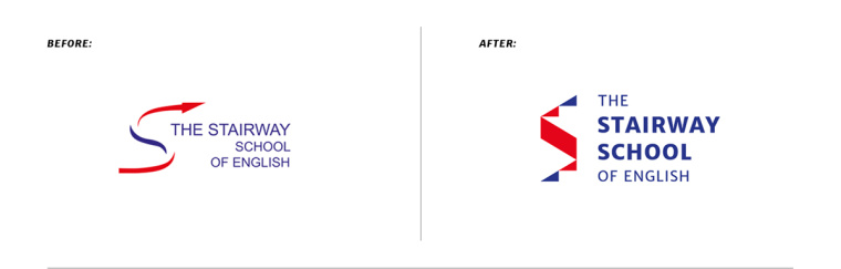 Stairway學(xué)校階梯狀標(biāo)志設(shè)計，取自英國國旗的三角元素