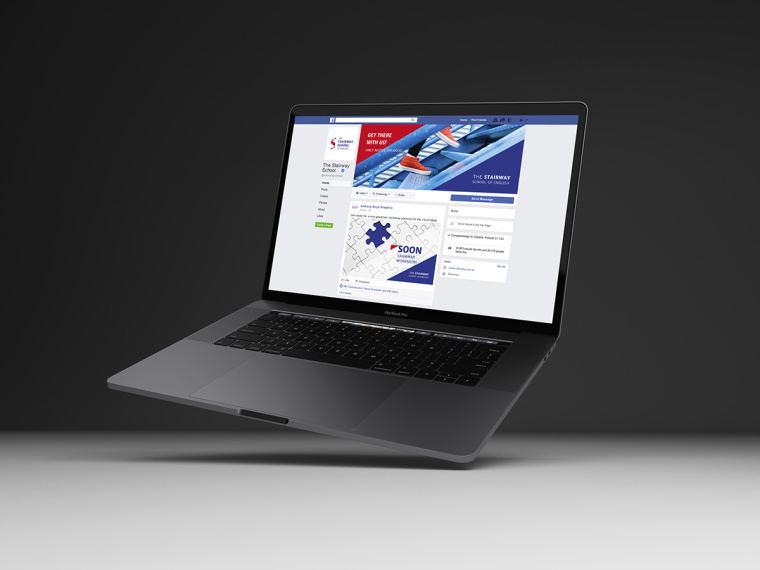 Stairway學(xué)校階梯狀標(biāo)志設(shè)計，取自英國國旗的三角元素