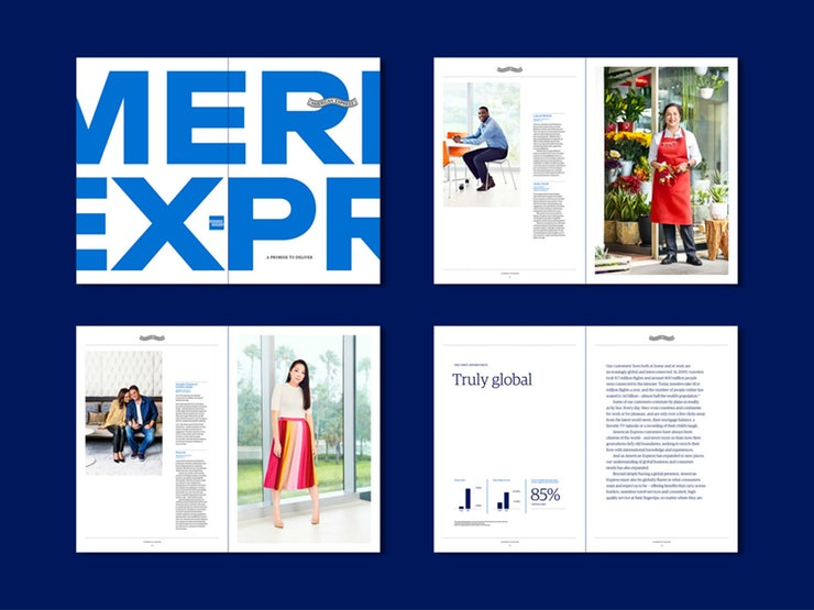 美國(guó)運(yùn)通品牌形象VI設(shè)計(jì)logo設(shè)計(jì)，靈活運(yùn)用白色空間打造簡(jiǎn)潔風(fēng)