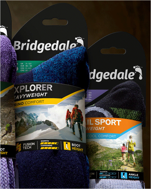 Bridgedale襪子品牌logo設(shè)計(jì)包裝設(shè)計(jì)，方便客戶選擇的設(shè)計(jì)