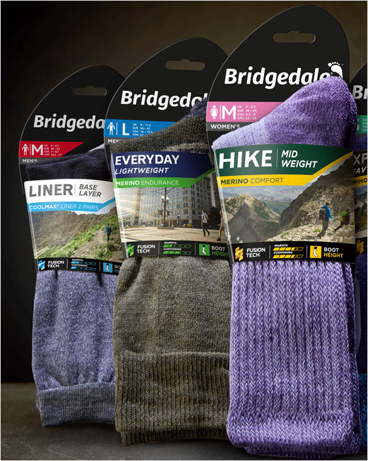 Bridgedale襪子品牌logo設(shè)計(jì)包裝設(shè)計(jì)，方便客戶選擇的設(shè)計(jì)