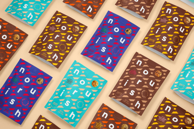 Nourish健康零食食品品牌包裝設(shè)計(jì)，色彩斑斕的條紋色塊來傳遞樂趣