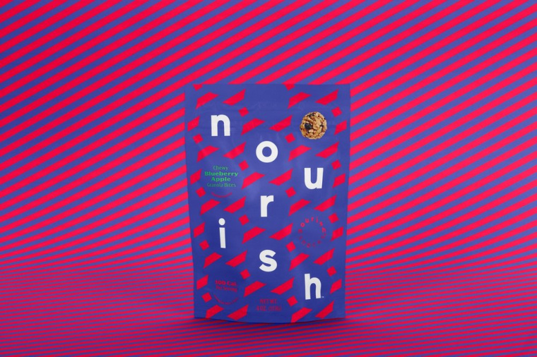 Nourish健康零食食品品牌包裝設(shè)計(jì)，色彩斑斕的條紋色塊來傳遞樂趣
