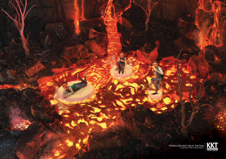 KKT骨科脊柱中心插圖式平面創(chuàng)意廣告設(shè)計“慢性疼痛的治療”