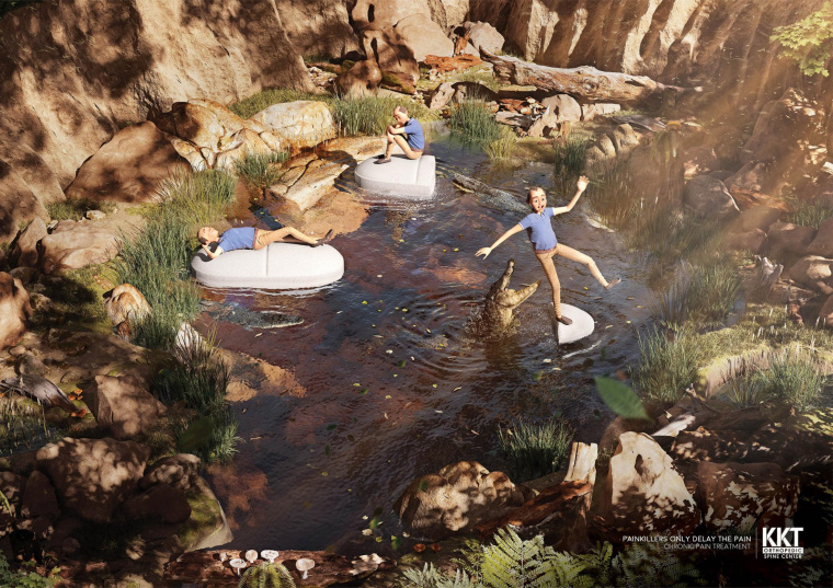 KKT骨科脊柱中心插圖式平面創(chuàng)意廣告設(shè)計(jì)“慢性疼痛的治療”