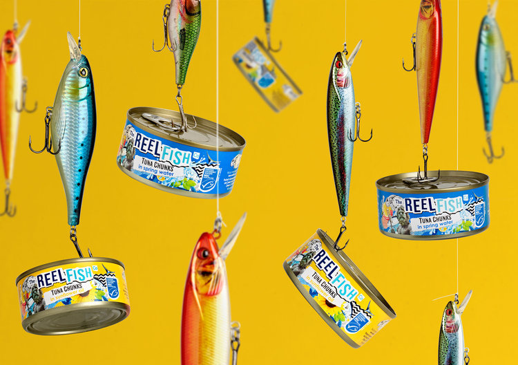 The Reel Fish 金槍魚罐頭包裝設(shè)計(jì)，大膽的配色和自由活潑的插圖