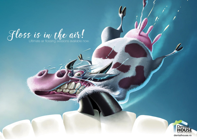 牙科之家終極空氣牙線平面廣告設(shè)計(jì)“牙線在空氣中”-牛