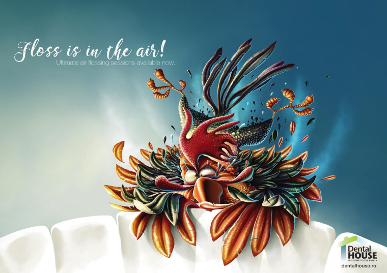 牙科之家終極空氣牙線平面廣告設(shè)計(jì)“牙線在空氣中”-雞