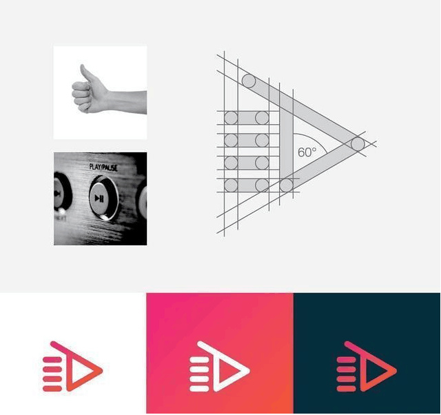 logo設(shè)計(jì)過程圖示揭示logo設(shè)計(jì)靈感-三角形手播放音樂logo設(shè)計(jì) logo設(shè)計(jì)過程圖示揭示logo設(shè)計(jì)靈感-三角形手播放音樂logo設(shè)計(jì)