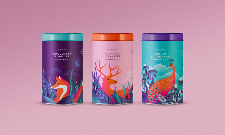 Noir 罐裝餅干禮盒包裝設(shè)計(jì),非常美麗的藝術(shù)插畫（孔雀、狐貍、廘）