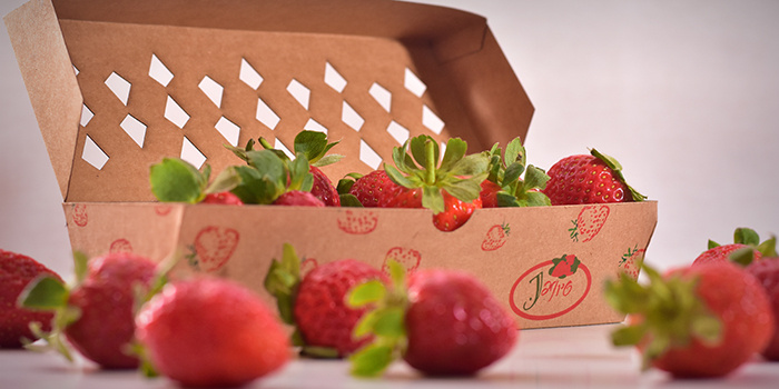Jagpg草莓包裝設(shè)計，利于通風(fēng)的菱形棋盤格鏤空孔洞盒型設(shè)計