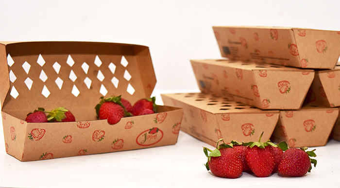 Jagpg草莓包裝設計，利于通風的菱形棋盤格鏤空孔洞盒型設計