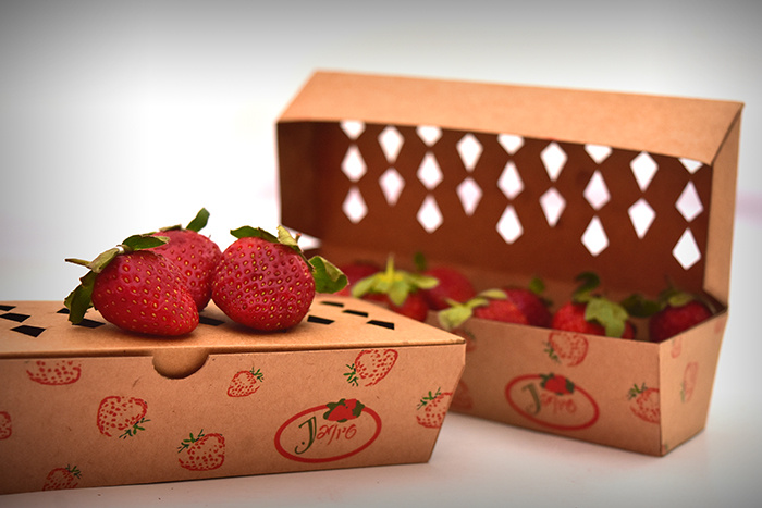 Jagpg草莓包裝設計，利于通風的菱形棋盤格鏤空孔洞盒型設計