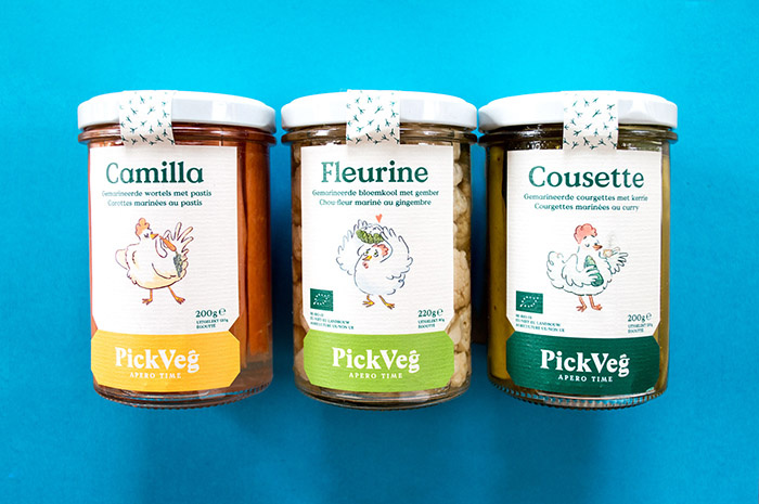 PickVeg 開胃咸菜泡菜休閑食品包裝設(shè)計(jì)，減輕生活壓力的小雞嘻哈插畫風(fēng)格