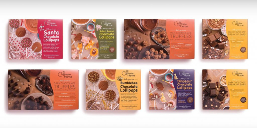 Chocolate at Home巧克力品牌logo設(shè)計與系列包裝設(shè)計，描述手工巧克力制作場景