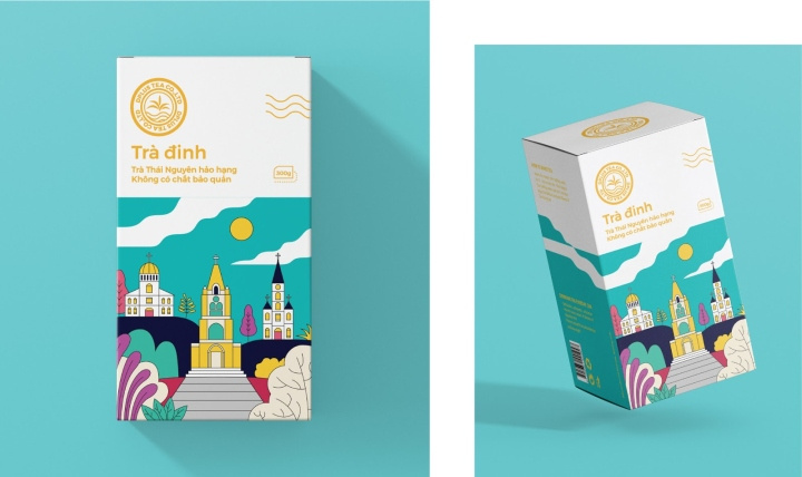 Dinh 茶葉包裝設(shè)計，扁平插畫藝術(shù)風格