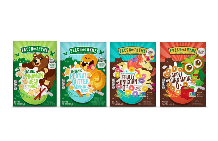 Fresh Thyme 兒童與成人谷物系列有機(jī)食品包裝設(shè)計(jì)，大膽醒目的插畫