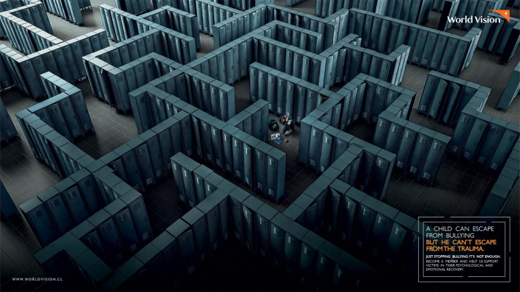 公益組織“世界宣明會”創(chuàng)意平面廣告設(shè)計：孩子可以逃避欺凌，但無法擺脫創(chuàng)傷