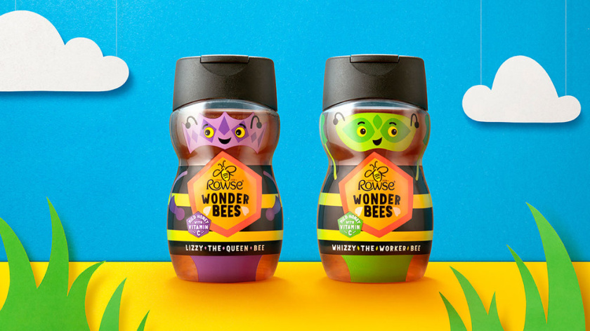 IP品牌策劃案例：Rowse Wonder Bees兒童蜂蜜包裝設計，兩個超級蜜蜂英雄吉祥物