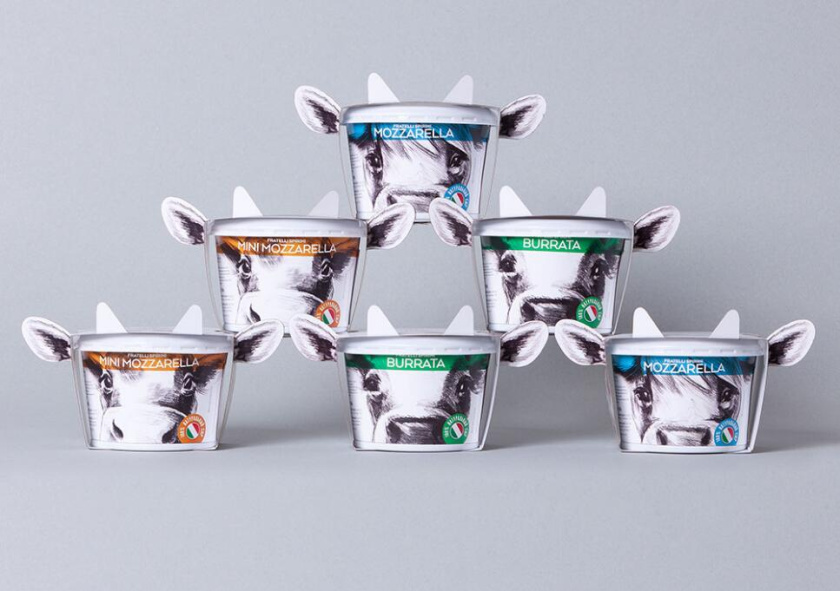 Fratelli Spirini酸奶奶酪包裝設(shè)計，牛耳朵造型增加了產(chǎn)品識別性