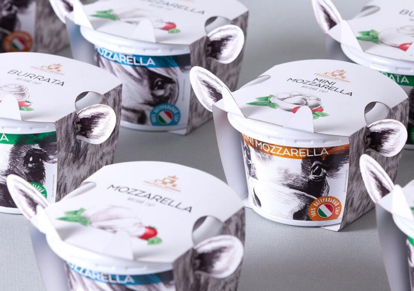 Fratelli Spirini酸奶奶酪包裝設(shè)計，牛耳朵造型增加了產(chǎn)品識別性