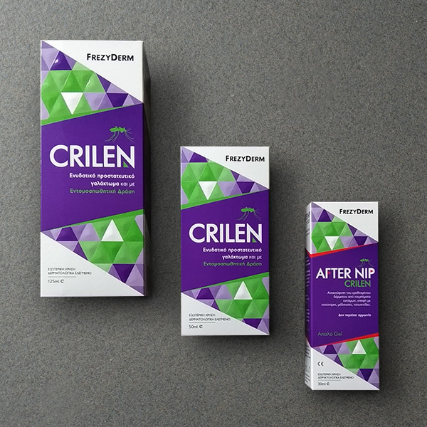 Frezyderm Crilen 驅蟲驅蚊止癢產品包裝設計，多層壓紋工藝與幾何版式營造包裝質感