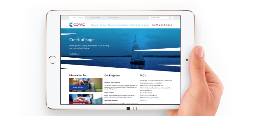 美國(guó)最古老醫(yī)療康復(fù)中心COPAC品牌形象重塑-logo與vi設(shè)計(jì)，突出密西西比河的波浪狀圖案