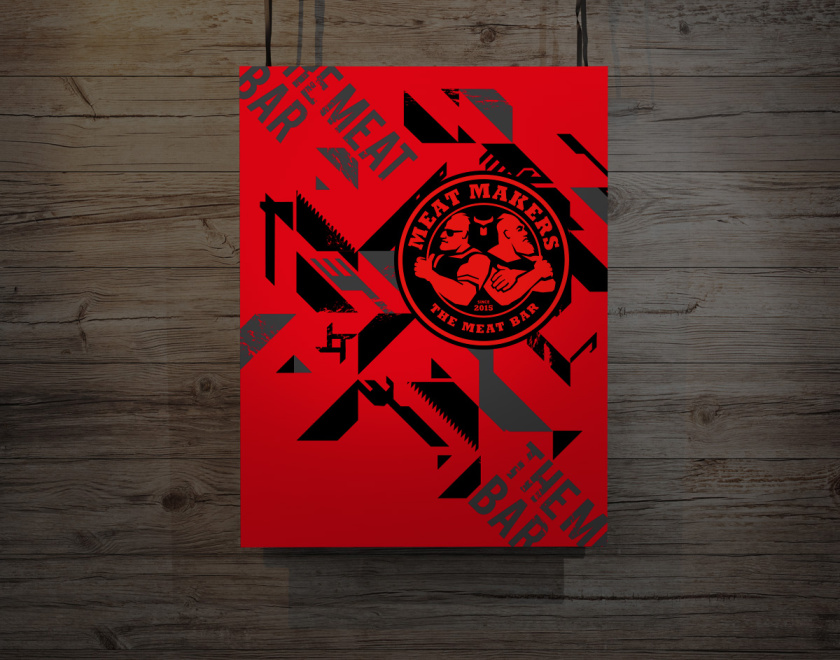 Meat Makers 肉食酒吧餐廳logo設(shè)計vi設(shè)計,兩個背靠背硬漢+小刀幾何元素 Meat Makers 肉食酒吧餐廳logo設(shè)計vi設(shè)計,兩個背靠背硬漢+小刀幾何元素
