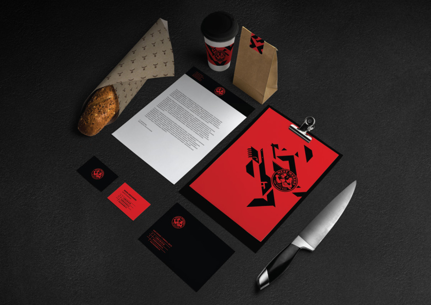 Meat Makers 肉食酒吧餐廳logo設(shè)計vi設(shè)計,兩個背靠背硬漢+小刀幾何元素 Meat Makers 肉食酒吧餐廳logo設(shè)計vi設(shè)計,兩個背靠背硬漢+小刀幾何元素
