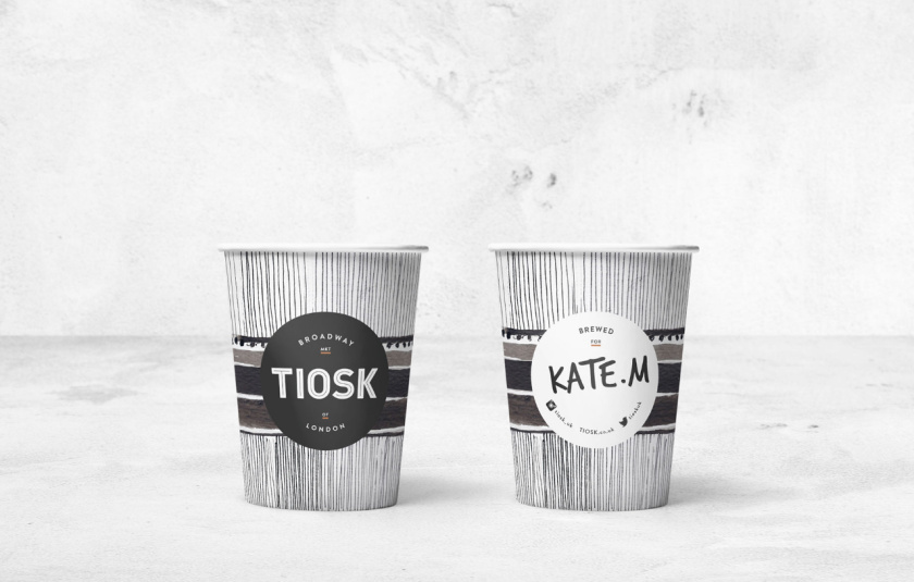 Tiosk茶飲餐飲品牌形象設(shè)計(jì)，水墨線條畫風(fēng)格