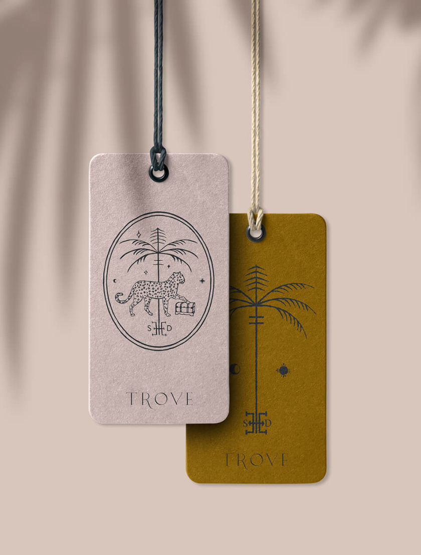 Trove 家具品牌logo設(shè)計。由豹+棕櫚樹+鑰匙組合而成