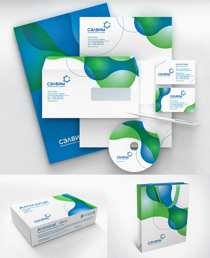 醫(yī)藥品牌設(shè)計(jì)：Salvim制藥公司企業(yè)logo設(shè)計(jì)vi設(shè)計(jì)，基因分子鍵元素+字母C