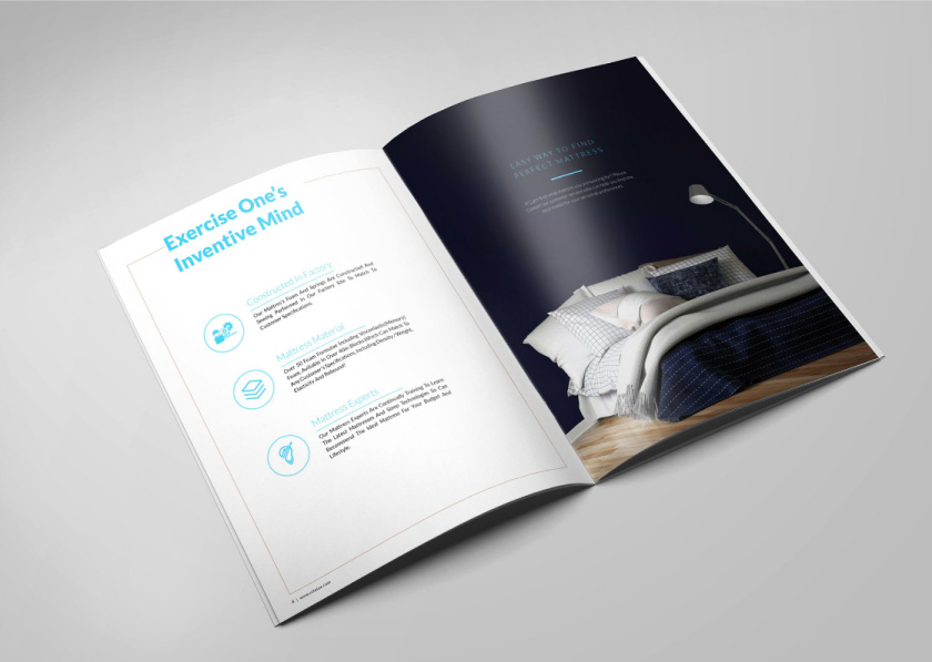 nitelax床墊畫冊設(shè)計(jì)，左右布局加淡雅設(shè)計(jì)，營造輕松風(fēng)格